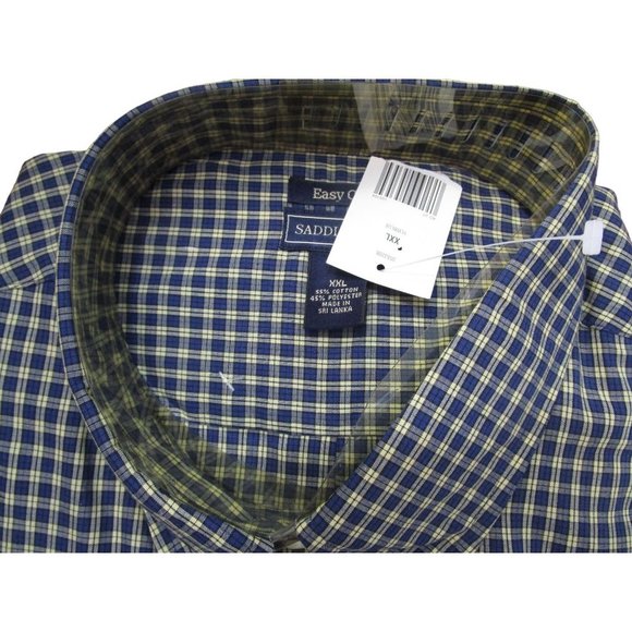 Mens Saddlebred Easy Care Navy Yellow Windowpane Mini Check XXL Shirt New - Picture 4 of 12